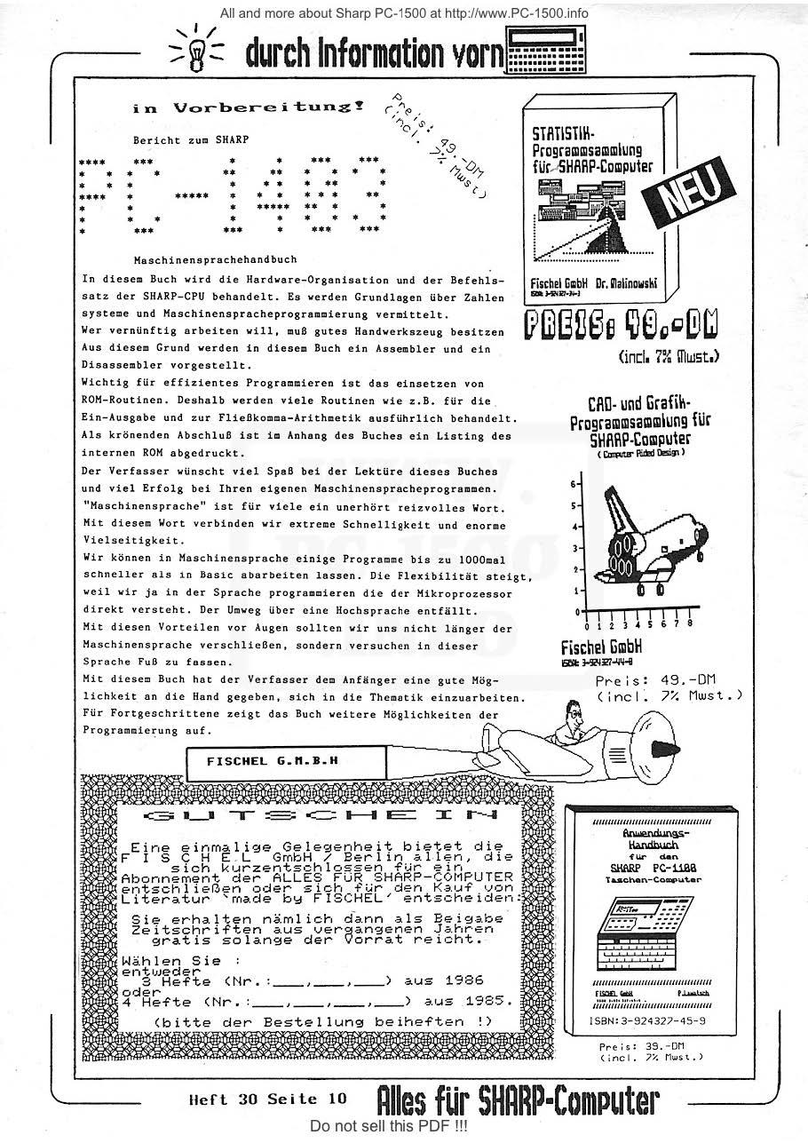 -... / Alland more about Sharp PC-15 at http:/fwww.pc-15.info :: :: durch lnf ormation in Vorbereitung Bericht zuo SHARP. * * *. Kaschinensprachehandbuch.,(),.,, (' "(', ' & /. -9.,.-. 'o '>,,, '> t _) In diesem Buch wird die Hardware- Organisation und der Befehlssatz der SHARP-CPU behandelt.