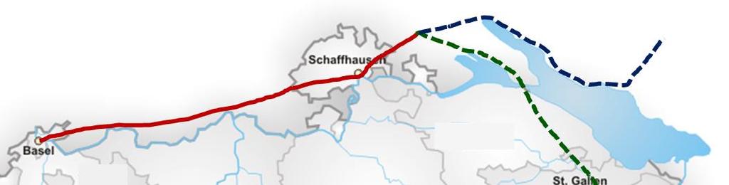 Ausbau Richtung Basel (Hochrhein Strecke) Situation: Wichtige Verbindung für SH: Verbindung Kantonshauptstädte BS, SH Universität / Arbeitsplätze / Kulturangebot in Basel Schnellste Verbindung