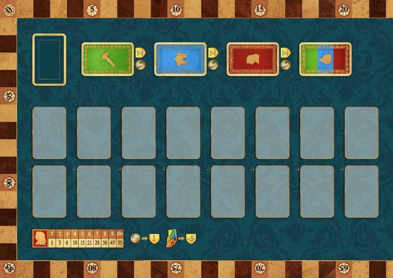 Der Aufbau 1. Der Spielplan wird mit der Kathedrale nach oben in die Tischmitte gelegt. 2. Ein Spieler mischt die 4 Symbolkarten und verteilt sie: Im 4-Personenspiel: Jeder Spieler erhält 1 Karte.