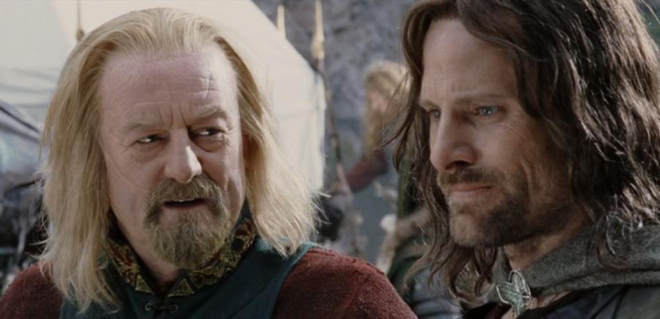 2 Aragorn sieht, dass einige Pferde scheuen. Legolas: "Die Pferde sind rastlos und die Männer schweigsam." Eomer: "Es ist der Schatten des Berges, der sie beunruhigt.