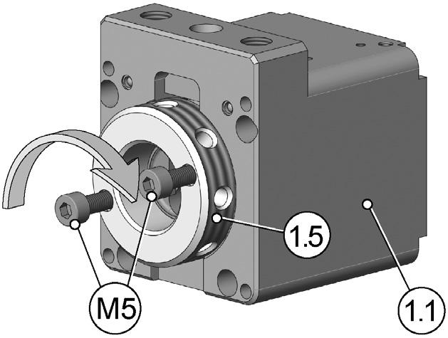 2 Montage der Verstellschrauben Baugruppe im Zylindergehäuse 1) Drehen Sie die Zylinderkopfschrauben (M5) in die Verstellschraube (1.5). 2) Drehen Sie die Verstellschrauben (1.