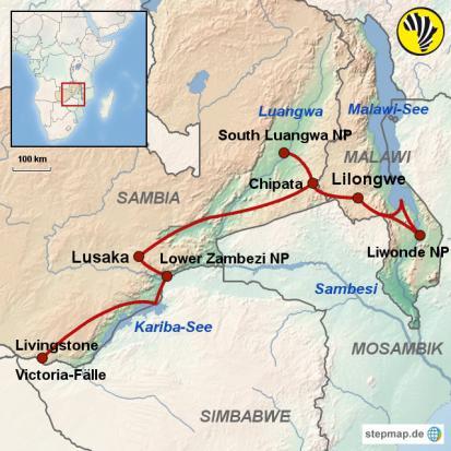 SAMBIA MALAWI Sambia-Rundreise "Kariba" 17 Tage Naturrundreise mit festen Unterkünften ab Lilongwe/bis Livingstone oder umgekehrt Auf dieser deutsch- oder