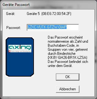 Bedienungsanleitung EoC Konfigurations-Software Jetzt kann das Passwort eingegeben und mit OK bestätigt werden. Das Passwort wird nun überprüft und bei Übereinstimmung als erfolgreich bestätigt.