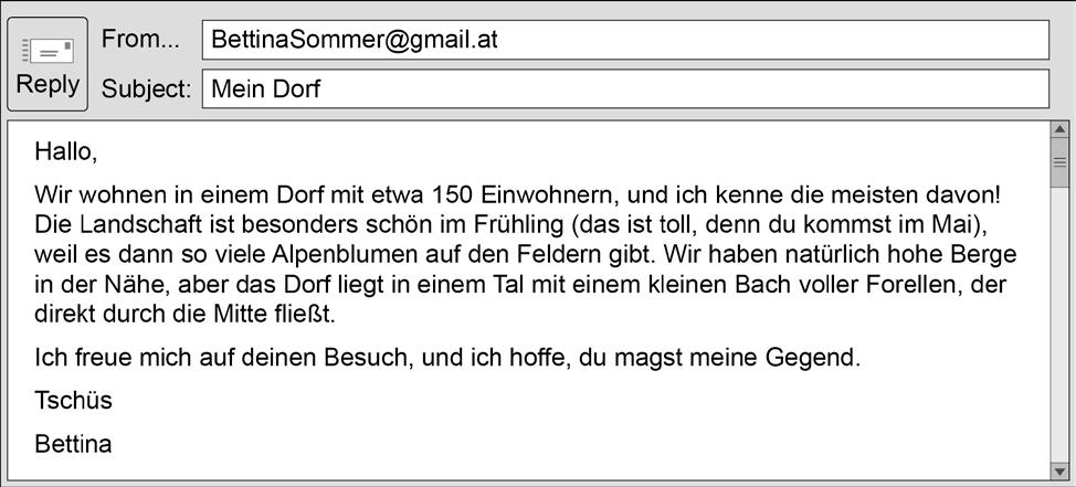 10 0 8 Local area Your Austrian exchange partner e-mails you, providing information about her village for you before you visit