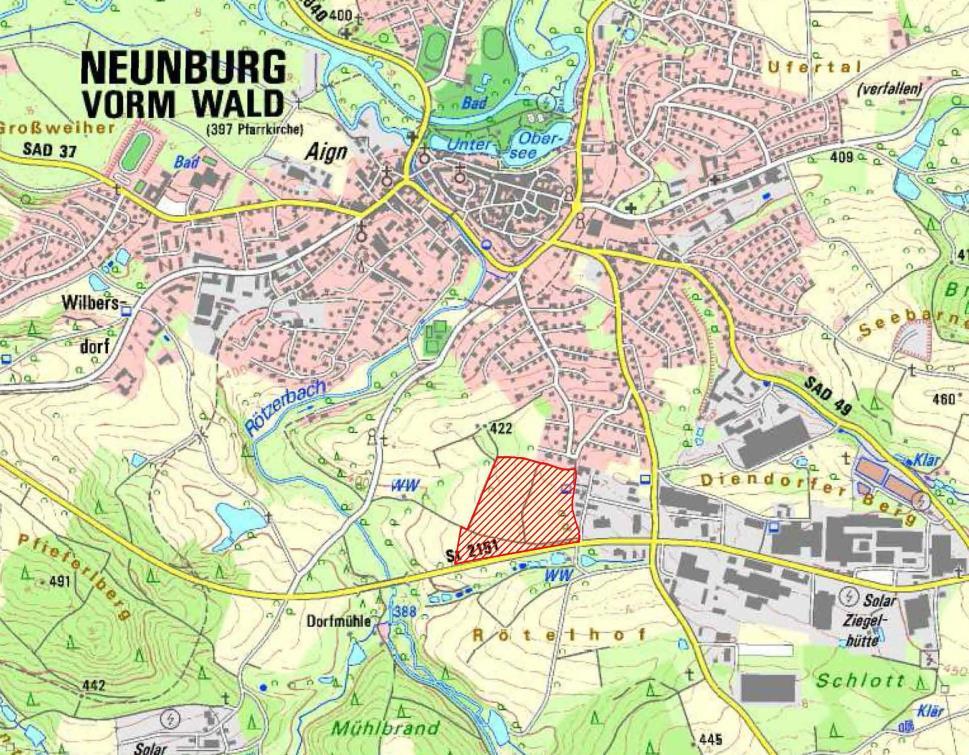 Stadt Neunburg vorm Wald Gewerbegebiet (GE) Galgenberg West Plangebiet, Geltungsbereich Galgenberg West Topographische Karte unmaßstäblich Lage Die Änderungsfläche befindet sich am südwestlichen