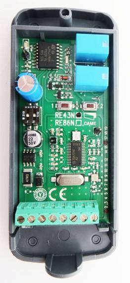 Typ CAME RE432 Empfangsfrequenz : 433,92 MHz Empfindlichkeit : <- 100dBm Stromversorgung : 12 / 24 V AC / DC Leistungsaufnahme : <0,5W in Bereitschaft Anschlüsse : Schraubklemmen Antenne :