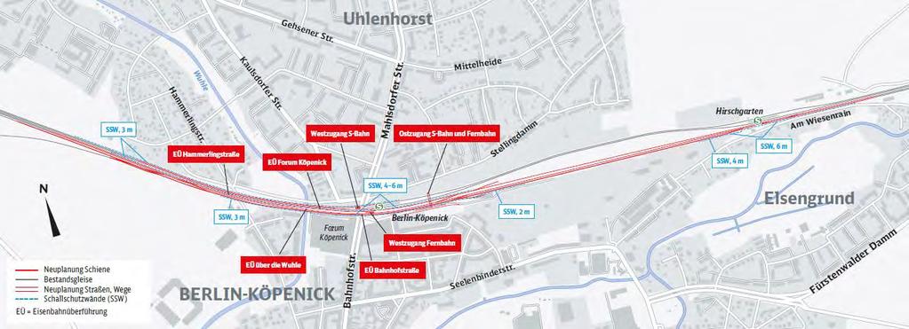 Streckenübersicht Projektabschnitt 16 EÜ Hämmerlingstraße Neuplanung Schiene Bestandsgleise