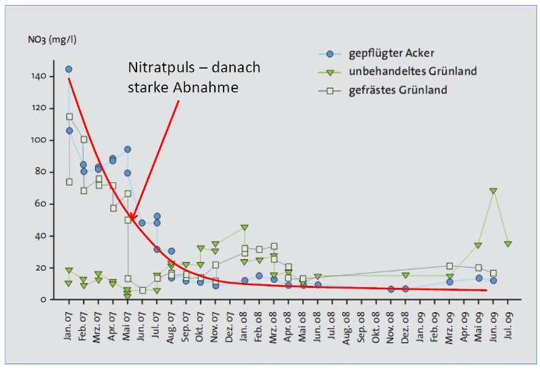 Auswirkungen von KUP auf den Boden - Nitrataustrag Quelle: Busch 2010, Auswirkungen von KUP auf den Boden - Auswaschung Schubartige Freisetzung von