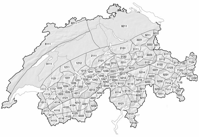 Anhang 11: Geographische Begriffe V: Die kleinsten Einheiten: Die 118 Teilgebiete Westlicher Alpennordhang 1111 Waadtländer Voralpen 1112 Pays d'enhaut 1113 Leysin 1114 Villars 1121 Freiburger Alpen