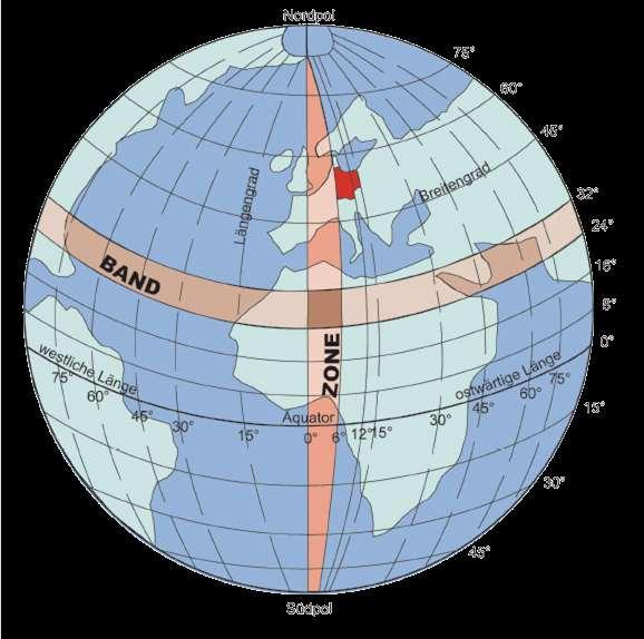 Das UTM-Koordinatensystem (Universale Transversale Mercatorprojektion) Die geographische Orientierung auf der Erdoberfläche erfolgt durch die