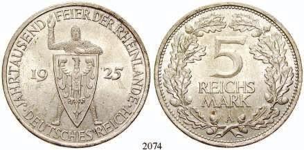 , st 130,- 2075 5 Reichsmark 1925, A. Rheinlande. J.322. kl. Rdf., f.