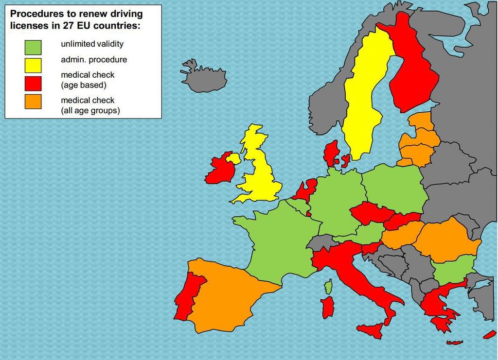 Fahreignung überprüfen im Alter? Wie sieht es in anderen europäischen Ländern aus? Siren, A. et al. (2013). Driver Licensing Legislation.