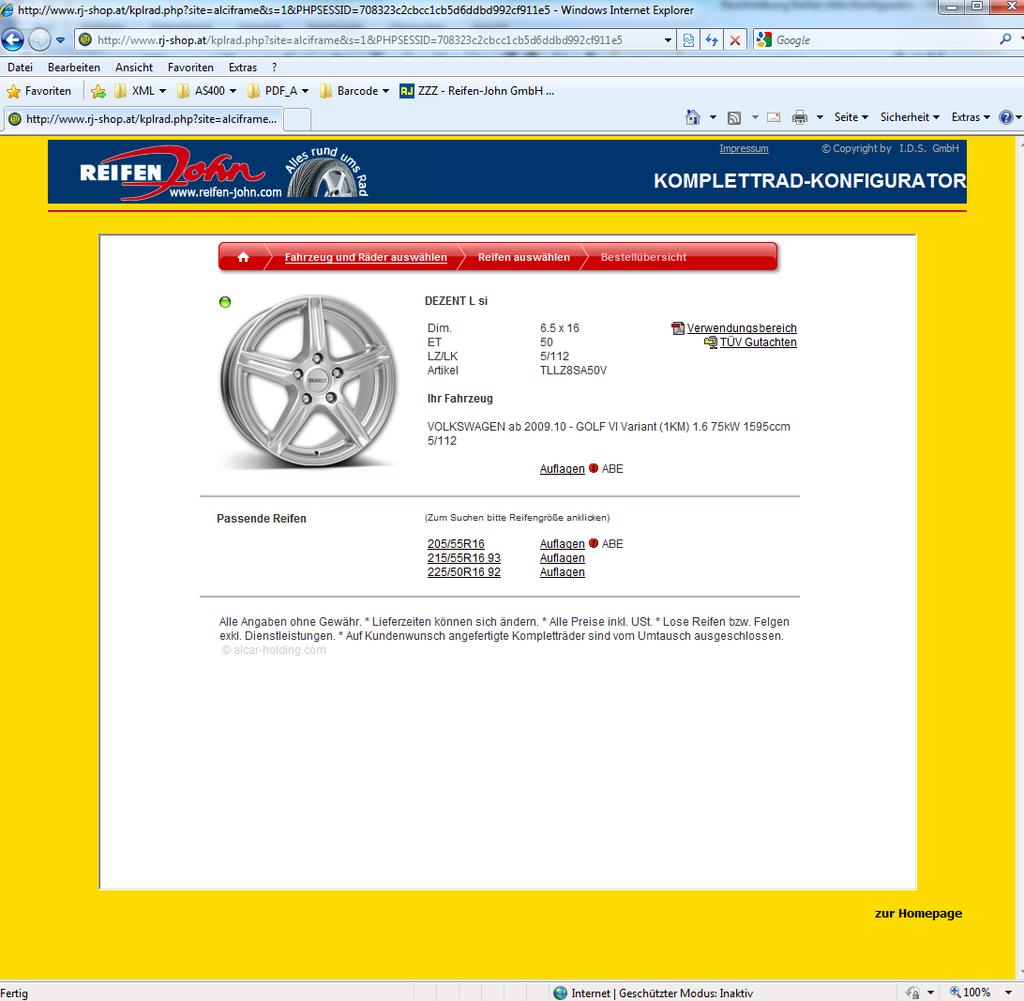 8. Reifengröße Reifen John Online-Konfigurator Auf der folgenden Seite werden Ihnen die passenden