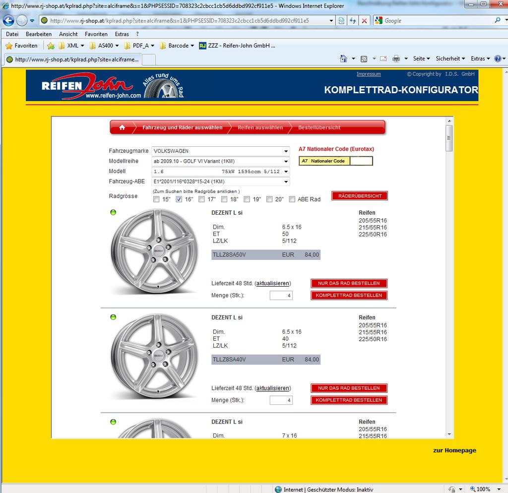7. Rad auswählen Reifen John Online-Konfigurator Wenn Sie Ihr Design gefunden