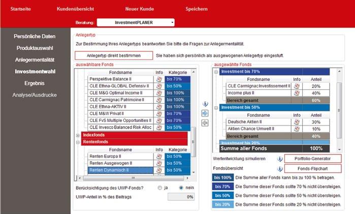 11 INVESTMENTPLANER Der InvestmentPLANER unterstützt Sie dabei, eine passende Fondsauswahl für Ihren Kunden zu treffen, wenn es um fondsgebundene Rentenversicherungen geht.