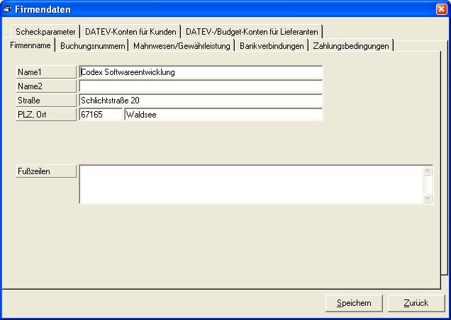 Karteikarte Firmenname Der Firmenname wird automatisch aus den Firmendaten aus WinDach übernommen. Auch Änderungen in diesen Daten werden hier automatisch übernommen.