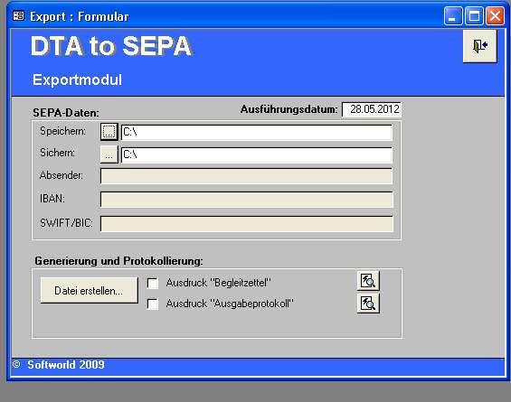 Datenexport (SEPA Dateierstellung) *** Diese Funktion wird nur bei einer gültigen Registrierung unterstützt.
