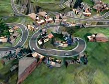 Stadtlandschaft. Straßensysteme, Fahrzeuge und architektonische Formen wachsen in diese Landschaft per Objekterkennung hinein.