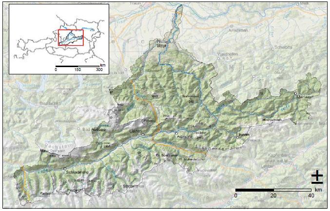 LR Rudi Anschober Seite 7 Abbildung: Übersicht über das Einzugsgebiet der Enns (Quelle Hydrologischer Atlas Österreich) Die Erstellung des Hochwasservorhersagesystems für die Stadt Steyr und die