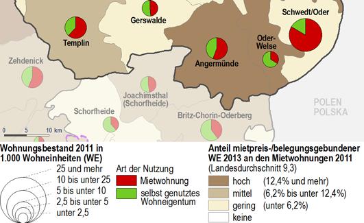 000 Einwohner dritthöchster Wert aller LK (Land: 525) geringste Leerstandsquote 2011 aller nicht an Berlin grenzenden Kreise mit 5,7 % (Land: 5,6 %) Wohnungsbestandsstruktur nach Art der Nutzung