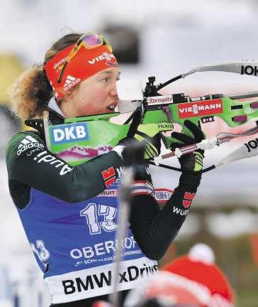 Beim Start-Ziel-Sieg der Slowakin Anastasiya Kuzmina wurde die siebenmalige Weltmeisterin Laura Dahlmeier (Partenkirchen) als beste Athletin des Deutschen Skiverbandes (DSV) Siebte.