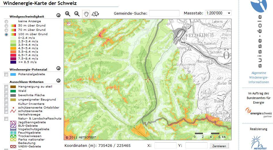 Bestimmung Windpotential: Rheintal Region