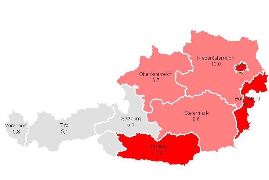 Arbeitsmarkt in Österreich Beschäftigung, Arbeitslose und Arbeitslosenquote Arbeitsmarkt Österreich Ende Dezember 2017 Beschäftigte Arbeitslose Anzahl Anzahl AL-Quote (%) Österreich 3.646.208 378.