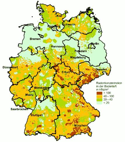 Neue Regelungen: Schutz vor Radon in Innenräumen (1) Referenzwerte für Radon an Arbeitsplätzen: 300 Bq/m³ in Aufenthaltsräumen: 300 Bq/m³ Festlegung