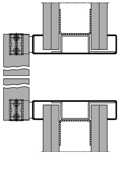 LÖSUNG: Edelstahl-Zarge für vor der Wand laufende Edelstahl-Schiebetüren (2-flügelig) Die 2-flügelige Tür öffnet sich sehr schnell und sorgt für eine größere Durchgangsbreite.
