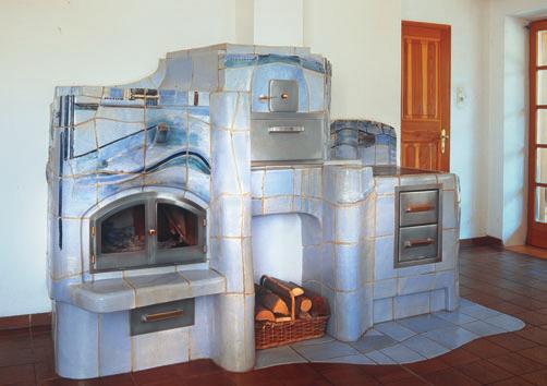 Wärmespeicherung im Kachelmantel und dem sichtbaren Feuer aus Freude am Flammenspiel Kachelherd Küchenherd mit Brotbackofen