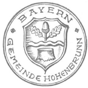 Der Hohenbrunner Gemeinderat fasste erst im Jahre 1953 den Beschluss ein eigenes Wappen einzuführen. Man einigte sich auf einen Entwurf des damaligen Ersten Bürgermeisters Carl Steinmeier (1905-1972).
