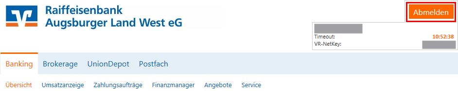 Wichtige Sicherheitshinweise: Nach der Erledigung Ihrer Online-Banking-Geschäfte sollten Sie nicht einfach das Fenster des Internetbrowsers schließen, sondern Ihre Session über den Button Abmelden im