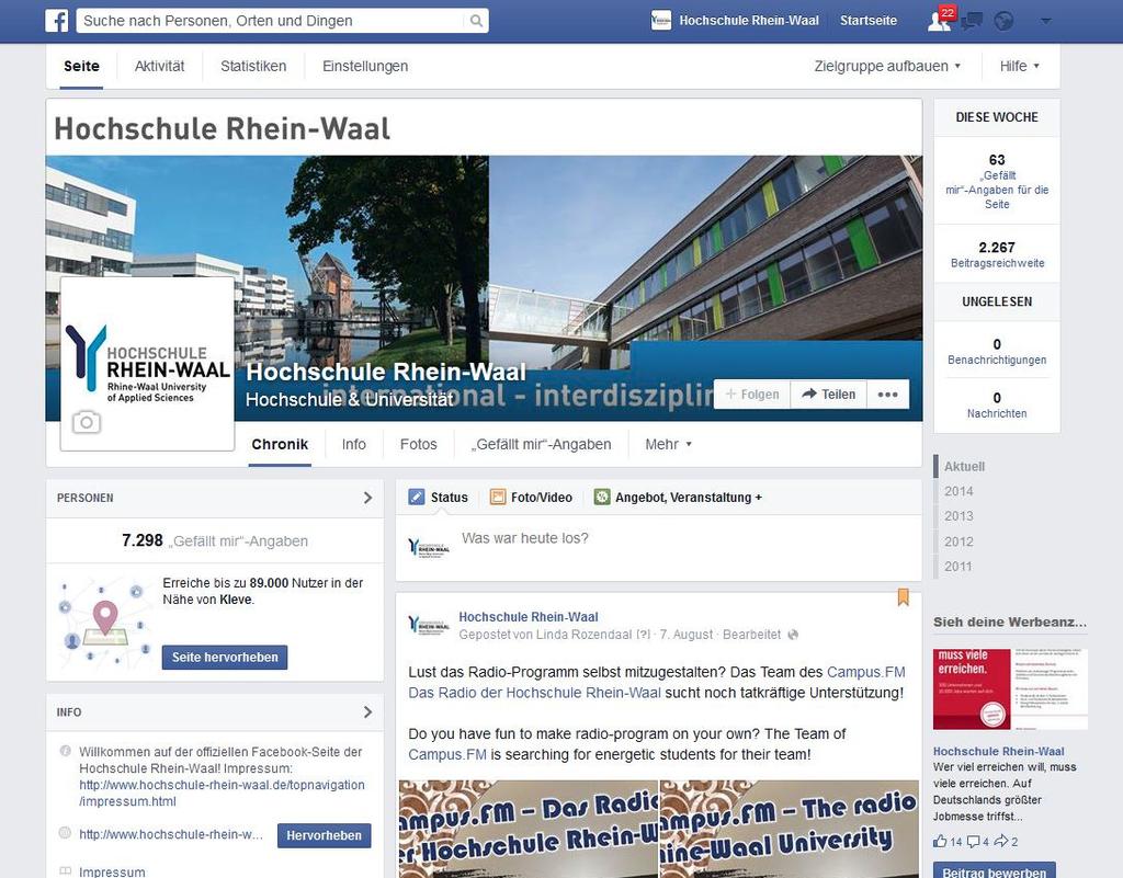 Social Media Facebook Aktivstes SocialMedia Portal der Hochschule