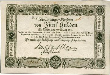 zlatých viedenskej meny 1811; 5 zlatých konvenčnej meny 1825 (emisia 1817), 1833 6