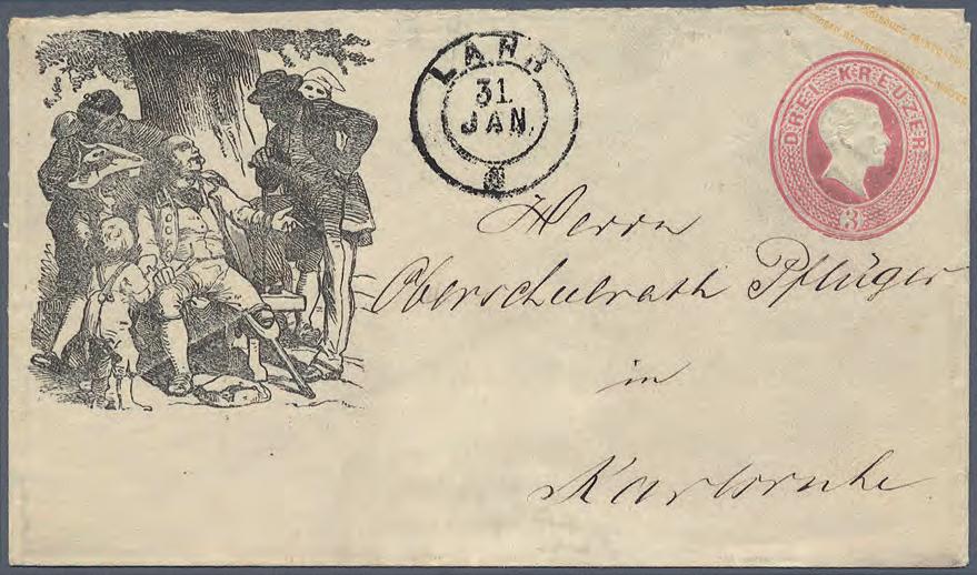 1866 Ganzsachenumschlag mit privatem Zudruck Hinkender Bote von Lahr Private