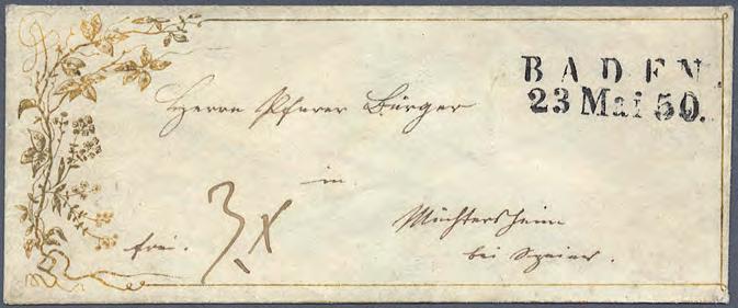 1850 barfrankierter Brief aus der Vormarkenzeit Die Freimarken sind in Baden am 1. Mai 1850 eingeführt worden.