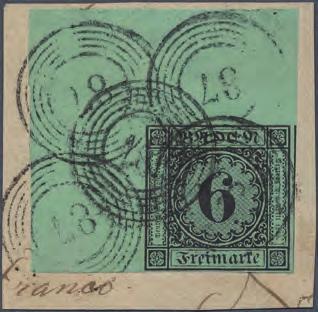 1851 Bogenecke der 6 Kreuzer schwarz auf grün Bogenecke der 6 Kr.