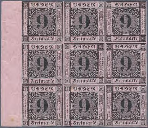 1851 Zweitgrößte bekannte, ungebrauchte Einheit der 9 Kreuzer schwarz auf rosalila Ungebrauchter Neunerblock der 9 Kreuzer schwarz auf rosalila, 1.