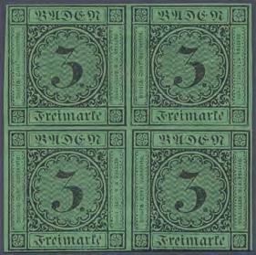 1853 Zweitgrößte bekannte, ungebrauchte Einheit der 3 Kreuzer schwarz auf grün Die badischen Marken wurden mit der Ausgabe neuer Marken nicht ungültig.