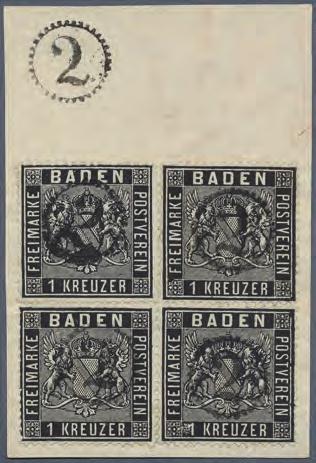 1860 Dreierblock und Einzelmarke mit Uhrradstempel entwertet Eine Dreierblock und eine einzelne Marke der 1