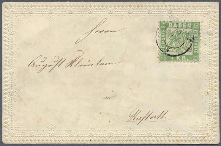 1868 1 Kreuzer hellgrün auf Zierbrief 1 Kreuzer hellgrün entwertet mit Zweikreisstempel