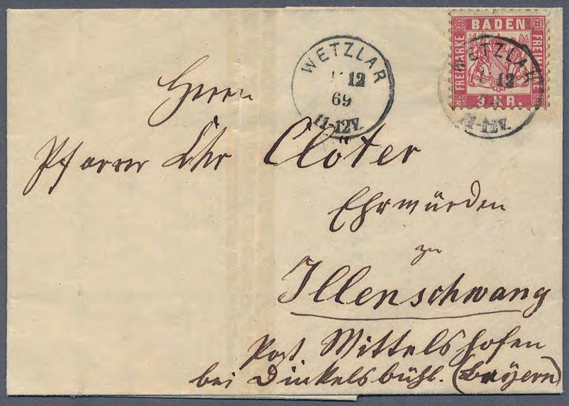 1868 Seltene Fremdentwertung/Fremdverwendung der 3 Kreuzer Rot im Groschengebiet Die Gründung des Deutsch Österreichischen Postvereins im Jahr 1850 brachte nicht nur ein einheitliches Porto mit