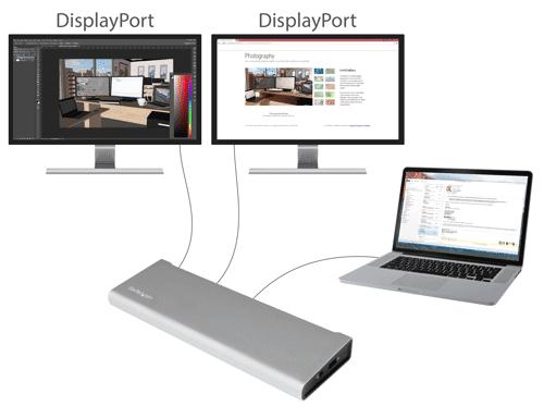 Dank der zwei DisplayPort-Anschlüsse erleichtert das Dock das Erstellen einer äußerst produktiven Dual-Video-Workstation ohne zusätzliche Kosten oder zusätzlichen Aufwand.