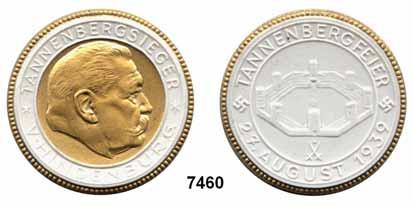 HINDENBURG IN NUMMIS Denkmäler 89 7460 Medaille (Biskuitporzellan). Weiß, Rand und Spiegel der Vorderseite gold.