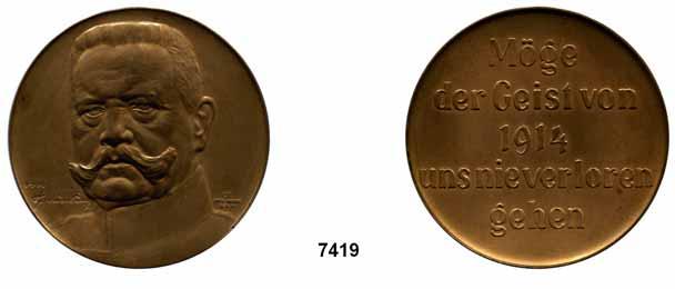 80 HINDENBURG IN NUMMIS Uniform 7418 Silbermedaille. E.T./AWES-MÜNZE/BERLIN (Emil Torff). Auf den Geist von 1914. Brustbild von vorn links. / Devise in fünf Zeilen. Rand: Silberpunze 925. 33 mm.