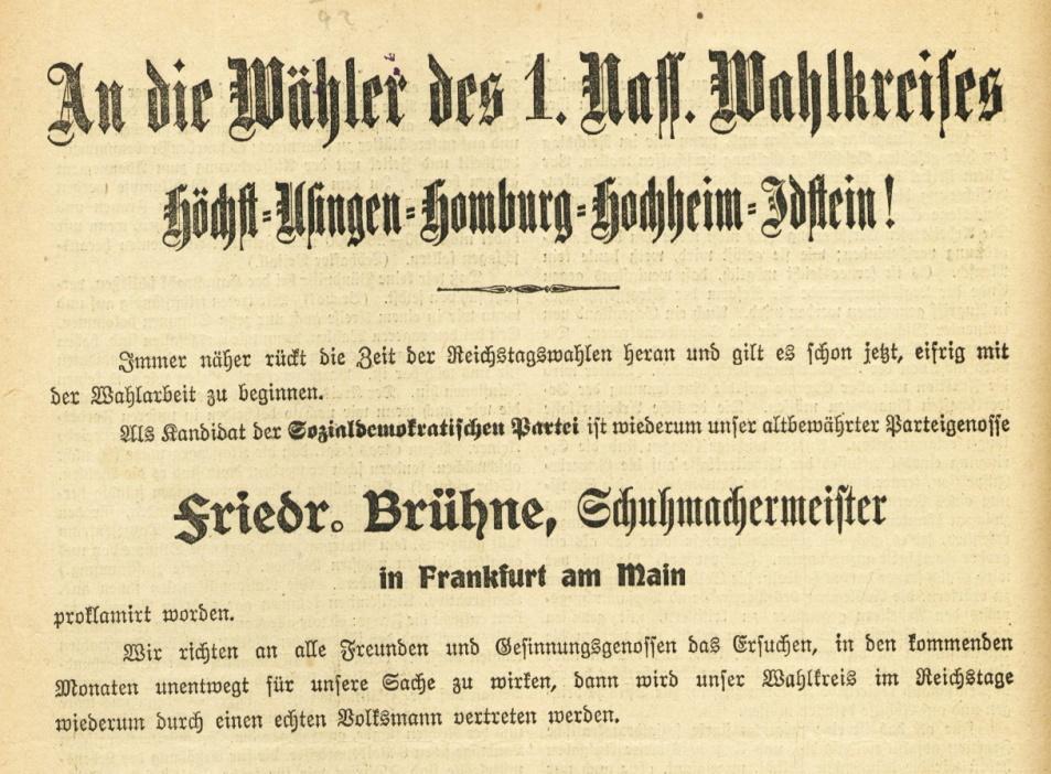 Den ersten großen politischen Erfolg konnte der junge Ortsverein schon bei den Reichstagswahlen 1893 feiern. Die Reichstagsabgeordneten wurden direkt gewählt.