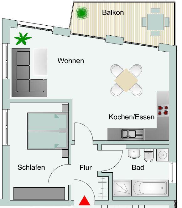 WOHNUNG 0.2 2,5-ZIMMER HOCHPARTERRE 2,5-ZIMMER-WOHNUNG Wohnen/Kochen/Essen ca. 33 m² Schlafen ca. 14 m² Bad ca. 7 m² Flur ca.