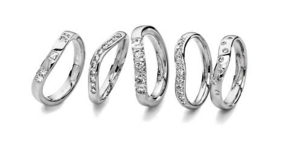 Die drei verschiedenen Ringprofile, die vier verschiedenen Schwungarten und die fünf verschiedenen Diamantbesatzmöglichkeiten ermöglichen eine