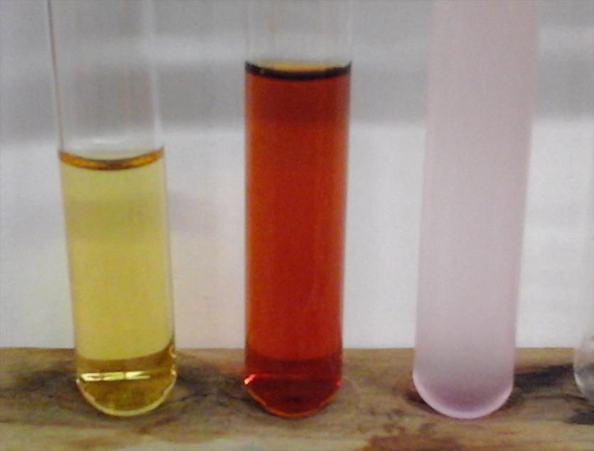 3 Lehrerversuche Abb. 5: Alkalische Esterhydrolyse Beobachtung: Reagenzglas 1 (links), Reagenzglas 2 (mitte) Reagenzglas 3 (rechts).