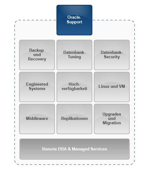 Oracle Services & Support - Kompetenzen Kernkompetenz Oracle Produkte und Infrastrukturen Ausgeprägte Erfahrungen im Bereich komplexer Hochverfügbarkeitsprojekte (ODA, RAC, Dataguard, MAA, Failsafe,